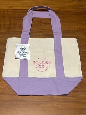 Mini Pastel Canvas Tote Bag - Lavender and Cream